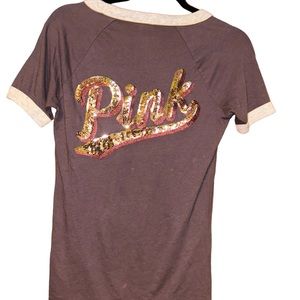 Victoria secret pink sequins vneck Tshirt top size xs extra small